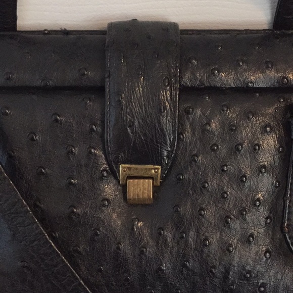 Vintage black Ostrich Skin Handbag - Picture 3 of 5